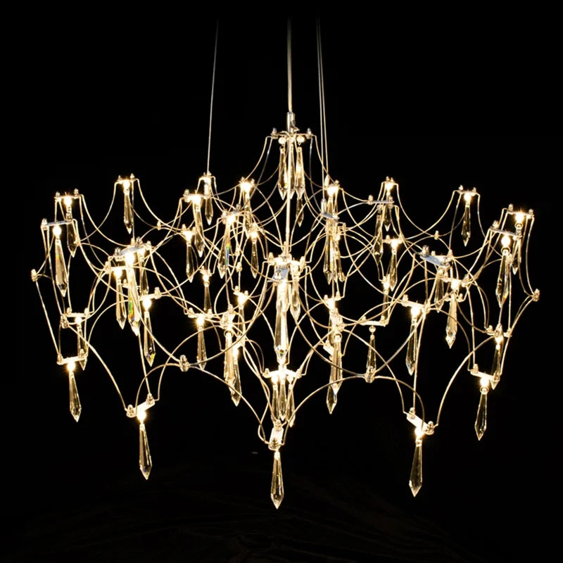 lustre post-moderne cube de lumière en cristal acier inoxydable led - vue 3 sur 13