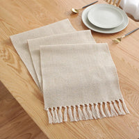 Chemin de table lin rustique brodé beige campagne