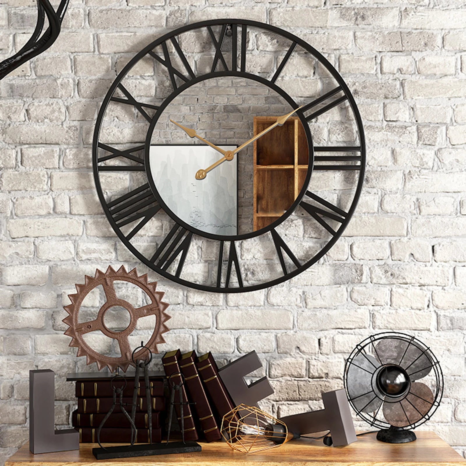 horloge murale décorative avec affichage 12 heures et chiffres romains - vue 3 sur 8