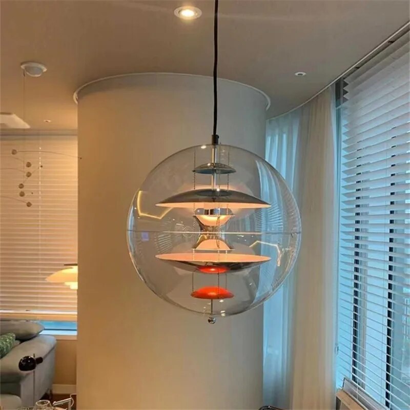 suspension boule chrome acrylique esthétique bar cafe - vue 5 sur 9