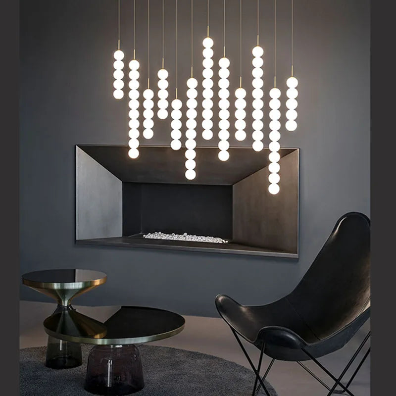 suspension design art deco en verre doré et chromé - vue 6 sur 13