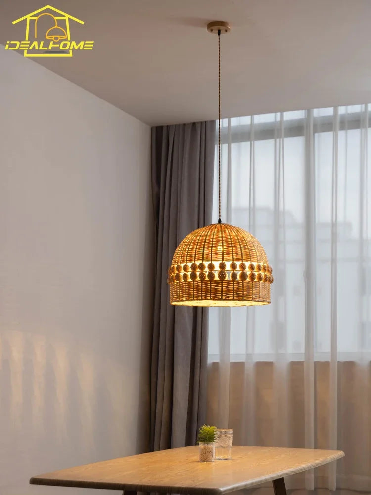 suspension moderne en bambou tissé style wabi-sabi zen décoratif - vue 4 sur 8