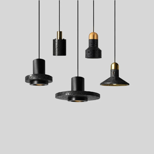 Rétro industriel vent petite suspension trou noir pierre LED suspension lampe nordique Bar Restaurant chambre lustre créatif - vue 3 sur 19