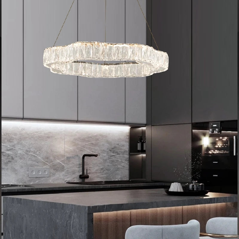 lustre moderne en cristal avec éclairage led design élégant - vue 4 sur 13