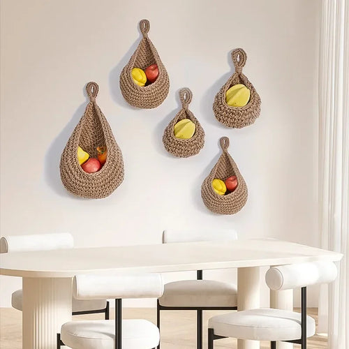 panier mural tissé à la main pour fruits et légumes décoratif - vue 3 sur 12