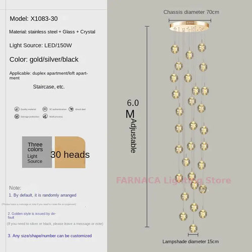 Remote control stair chandelier Nordic creative duplex dining room light lift high living room, apartment decorative chandelier - vue 17 sur 20