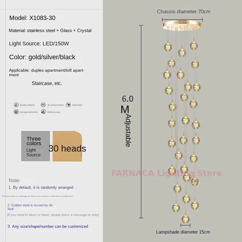 Remote control stair chandelier Nordic creative duplex dining room light lift high living room, apartment decorative chandelier - vue 16 sur 20