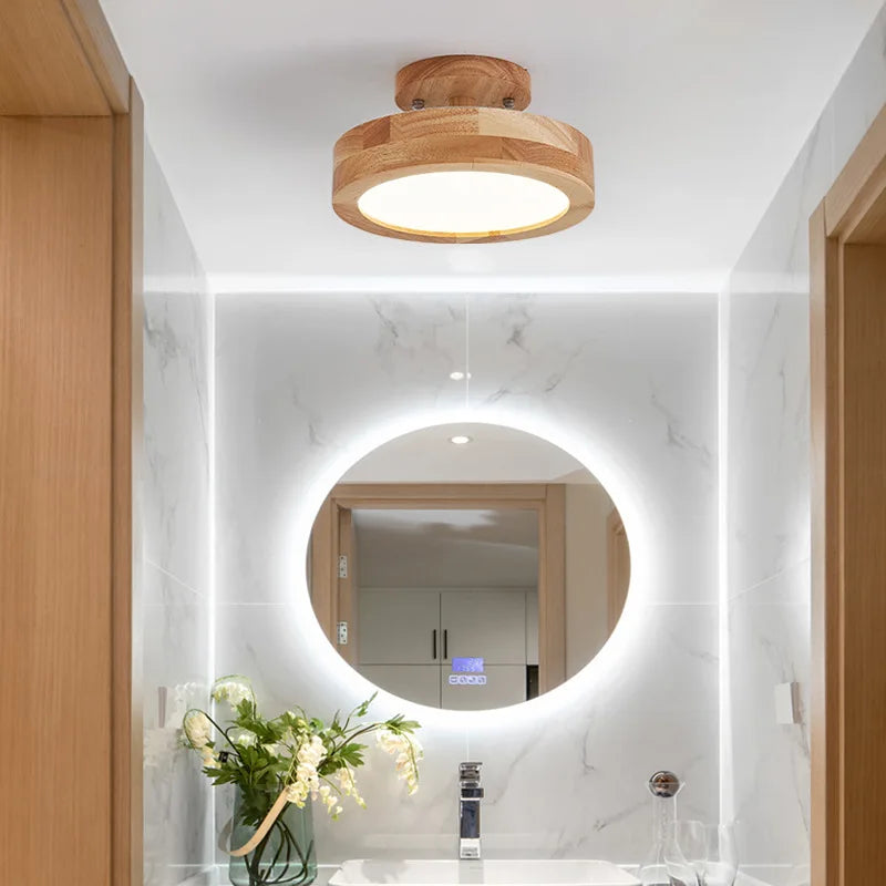 Plafonnier en bois nordique pour couloir entrée balcon couloir vestiaire Illuminaire 3 température de couleur en bois LED allée lumière - vue 6 sur 14