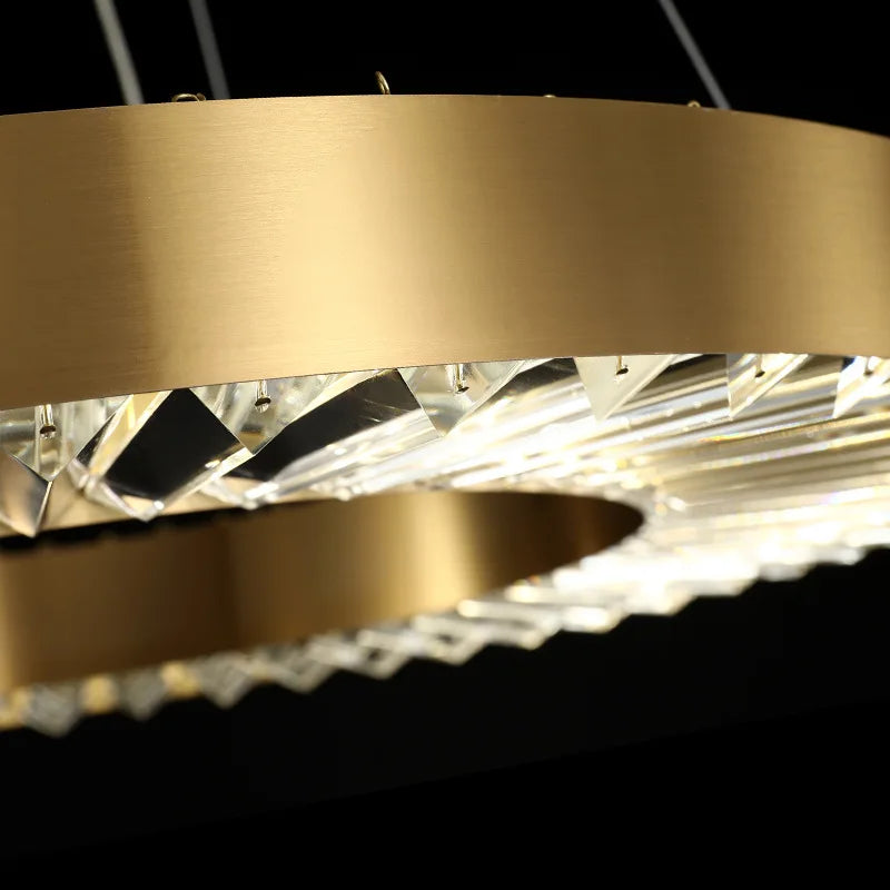 lustre cristal design moderne en acier inoxydable doré suspendu - vue 5 sur 10