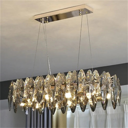 lustre moderne en cristal avec led et suspensions ronds - vue 6 sur 12