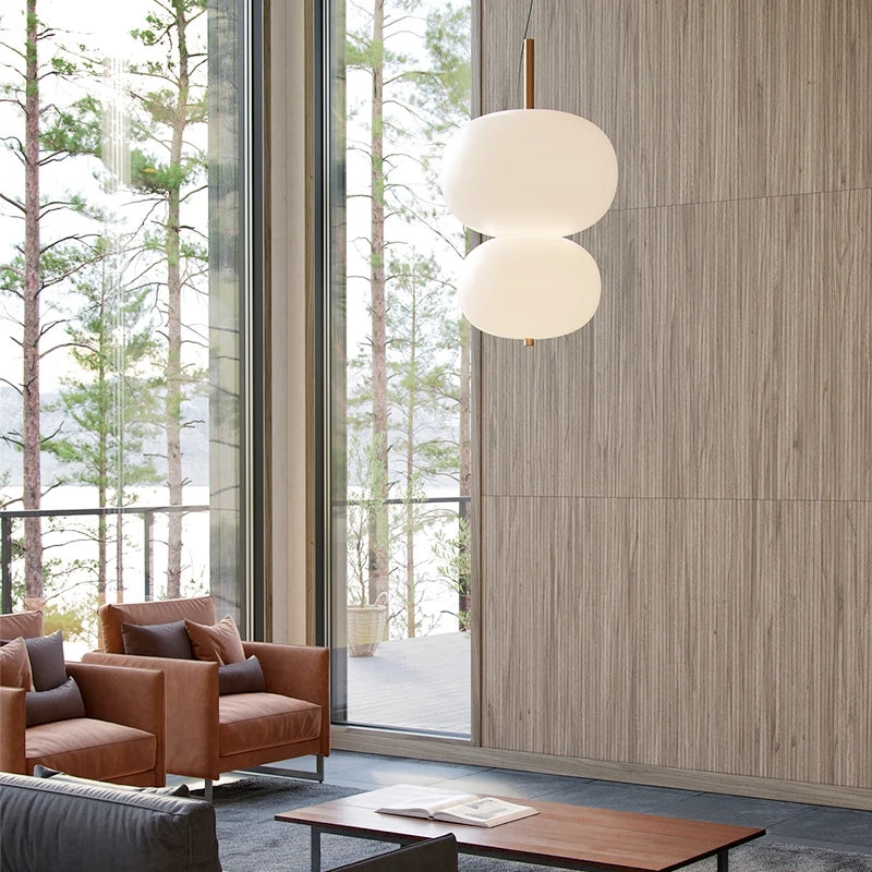 Kobuc Design nordique salon suspension avec grande boule ronde abat-jour en verre créatif bois lustre salle à manger chevet - vue 6 sur 13