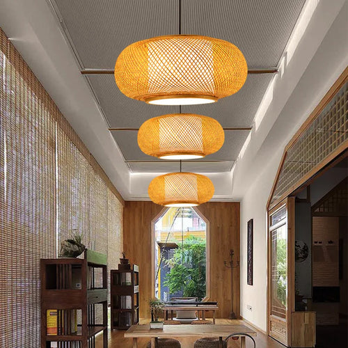 lustre style chinois fait main en bambou tissage pastoral vintage - vue 2 sur 30