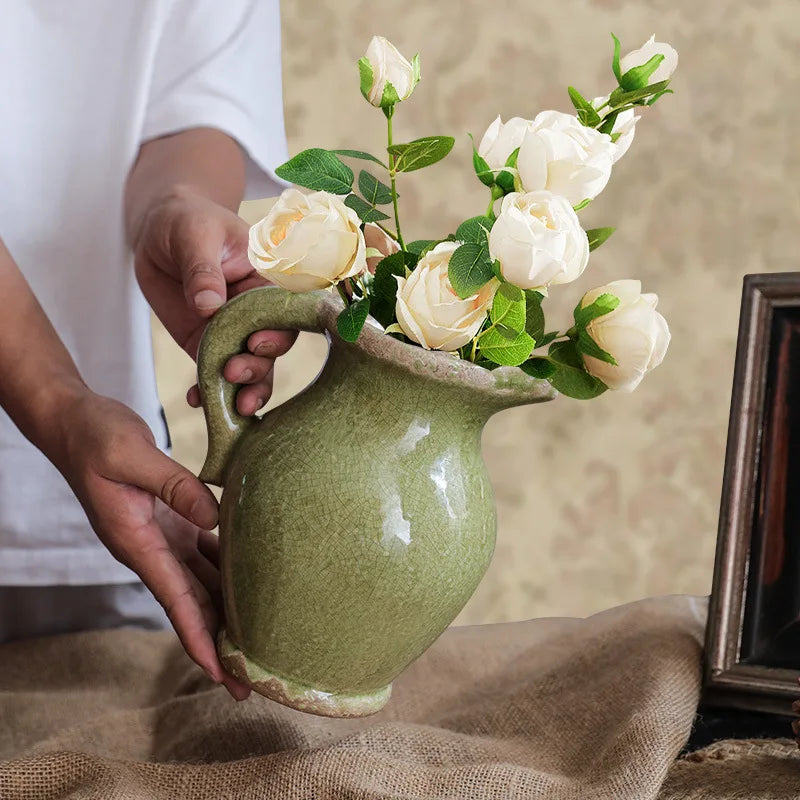 vase en céramique rétro style campagnard américain pour fleurs hydroponiques - vue 3 sur 7