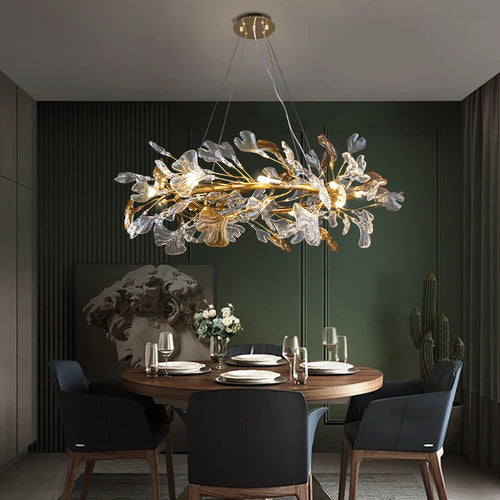 Lustres de conception nordique feuilles de verre émaillées suspension pour hôtel salon salle à manger chambre Art hall décoration lustre - vue 4 sur 11