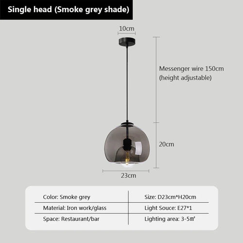 Suspension design boule nordique en verre fumé - vue 9 sur 8