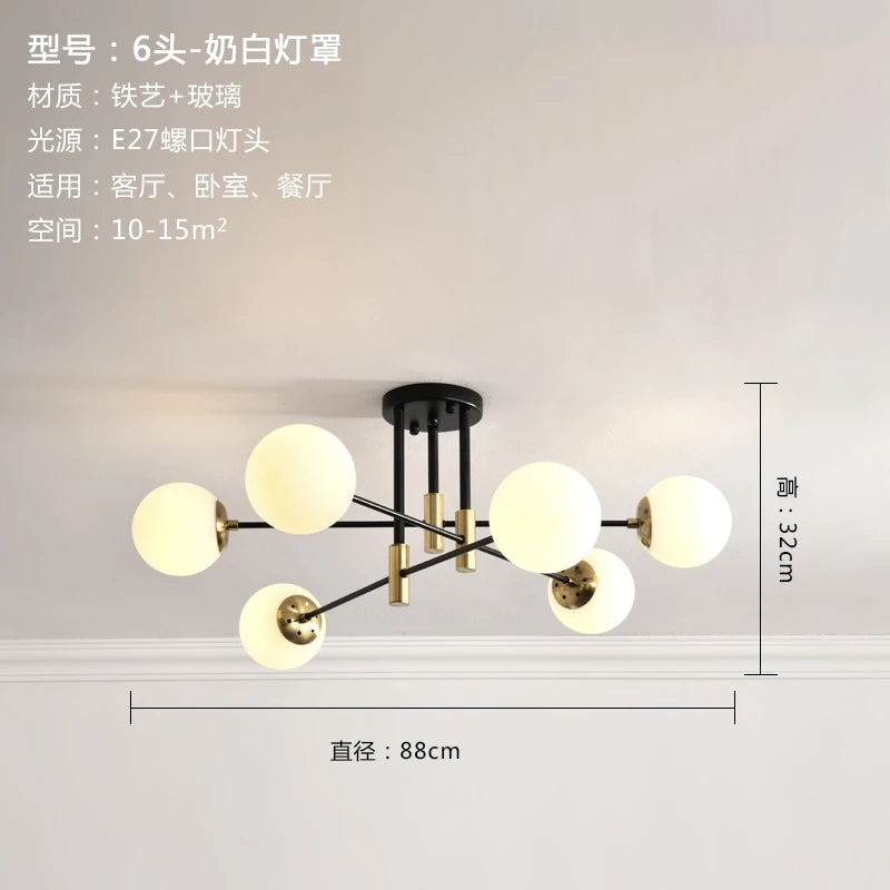 lustre nordique moderne led avec boules de verre - vue 16 sur 18