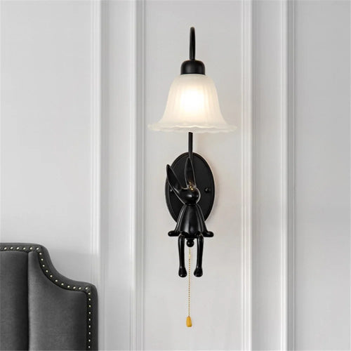 applique murale rétro en verre noir avec interrupteur à tirette - vue 5 sur 7