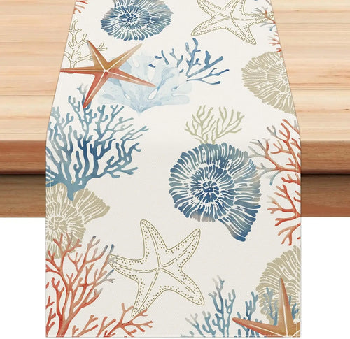 Chemin de table lin motif ocean style nautique