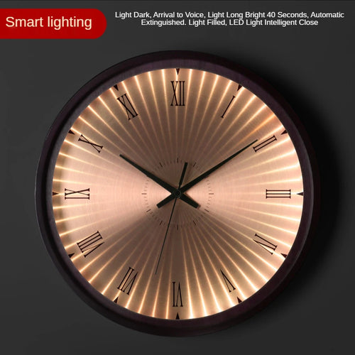 horloge murale design moderne en bois doré silencieuse et créative - vue 14 sur 19