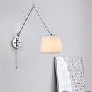 Luxury Chrome Wall Lamp Swing Long Rocker Arm Wall Light LED E27 Adjustable Joint Fabric Sconce Reading Wall Lamps with Switch