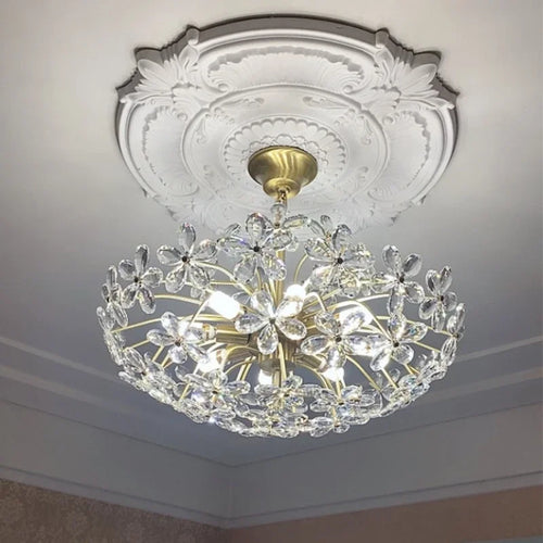 lustre plafond rétro fleur cristal led luxe décoration - vue 3 sur 9