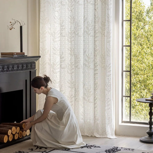 Voilage tulle brodé motifs feuilles pour salon chambre - vue 4 sur 7