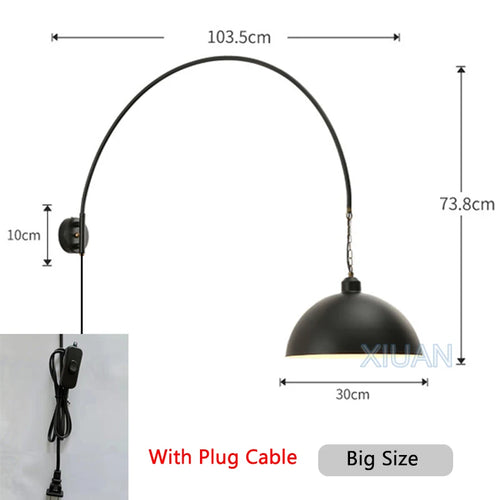Long Pole Wall Lamps Industrial Vintage Living Room Wall Light Long Swing Arm Restaurant Dining Table Wall Mount Lights Black