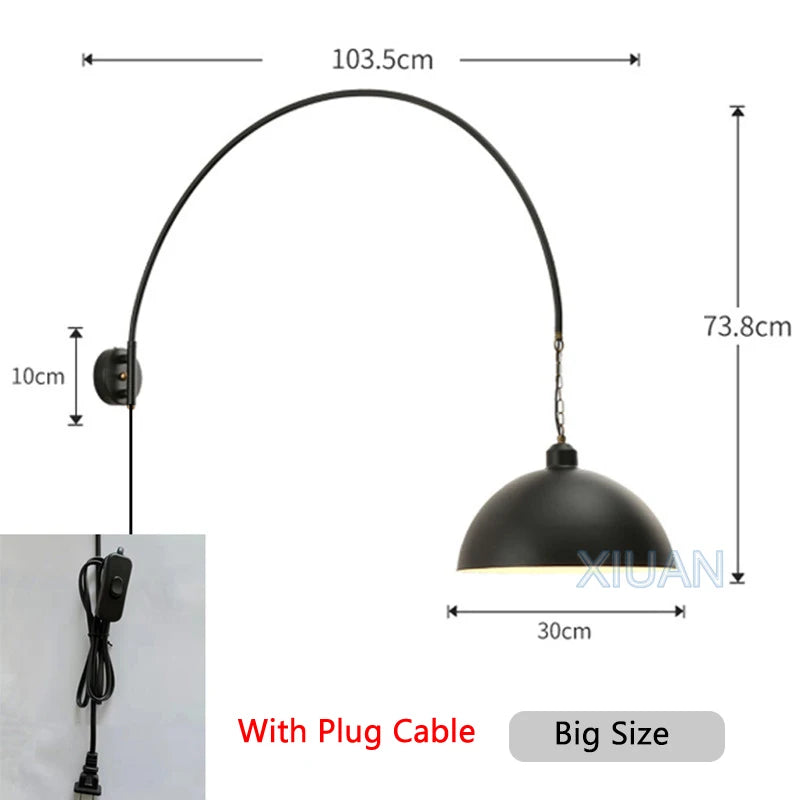 Long Pole Wall Lamps Industrial Vintage Living Room Wall Light Long Swing Arm Restaurant Dining Table Wall Mount Lights Black