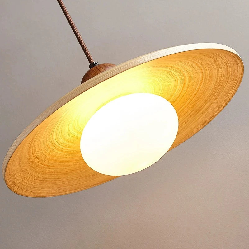 Suspension de style japonais rétro en bois led - vue 4 sur 8