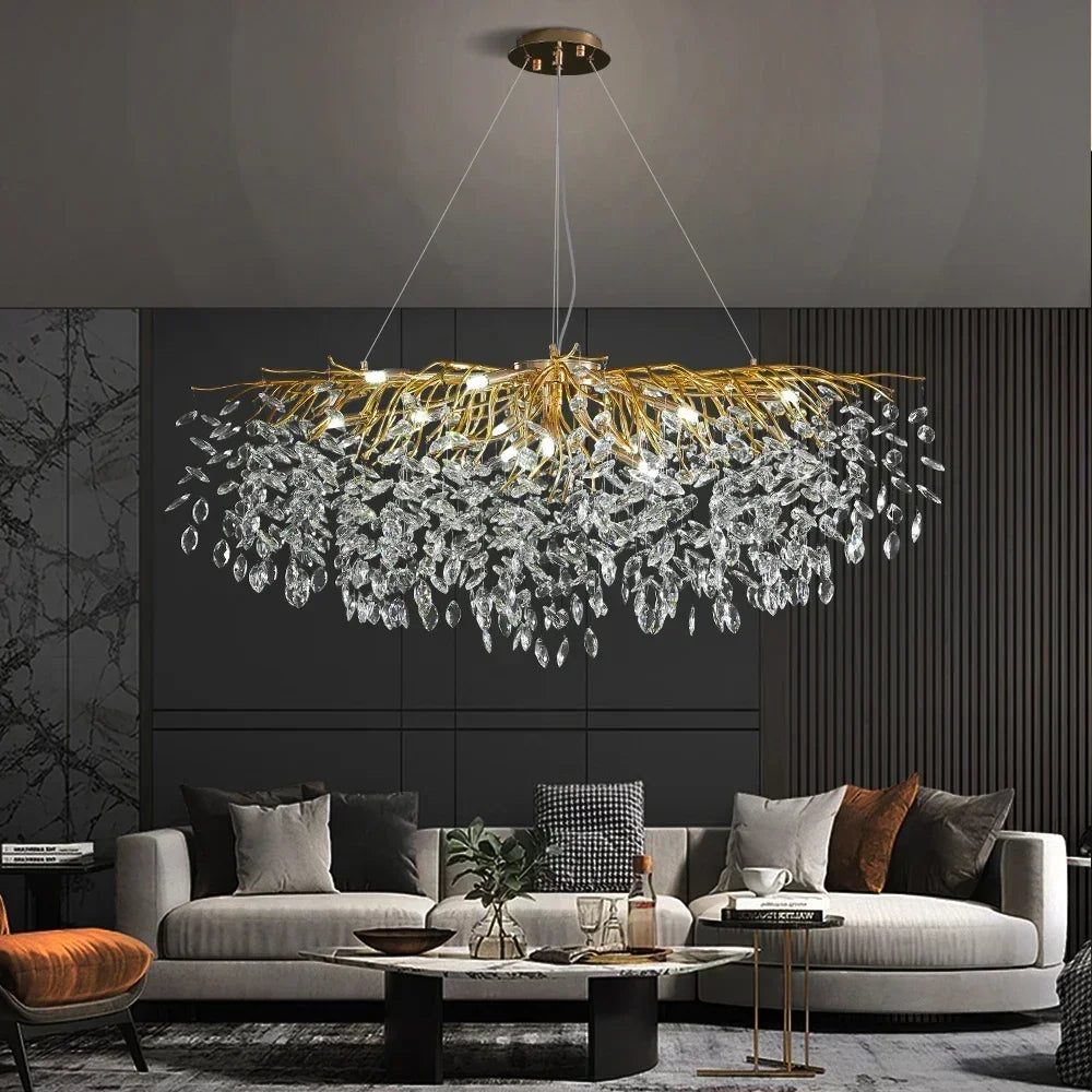 lustre en cristal doré design nordique à led décoratif - vue 2 sur 11