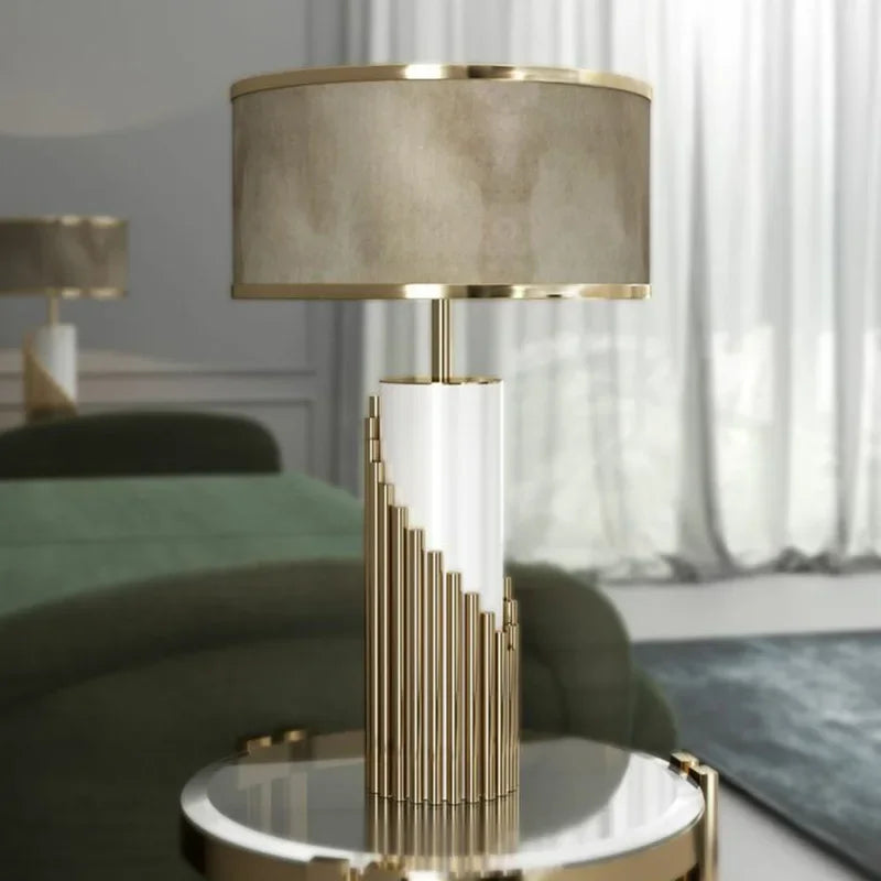 Italy Design High Quality  Table Lamp Led Desk Light with Marble Foot Fabric Shade - vue 4 sur 7