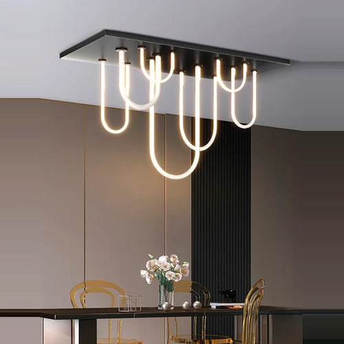 lustre rectangulaire en acier inoxydable à intensité variable - vue 3 sur 11