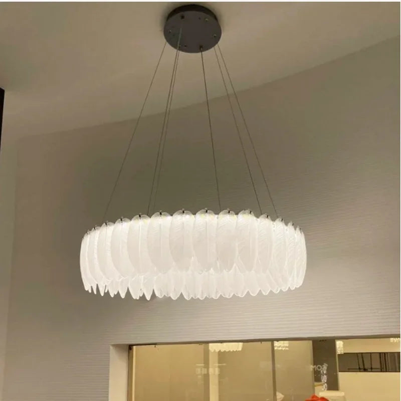 lustre led nordique en verre cristal et plumes décoratif d'intérieur - vue 6 sur 11