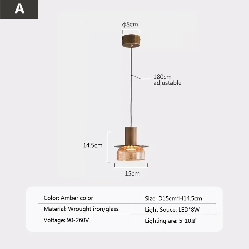suspension led rétro en verre pour éclairage moderne et ambiance élégante - vue 8 sur 12