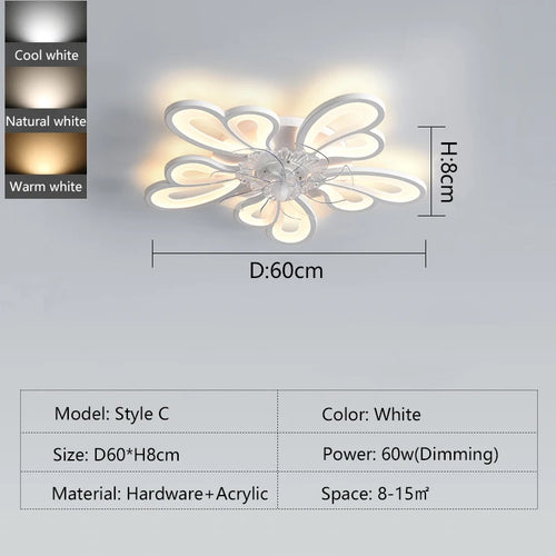 Busmos Fan LED Pendant Lamp Modern LED Pendant Lamp For Living Room, Bedroom, Studio Fan LED Pendant Lamp Dimmable White - vue 8 sur 9