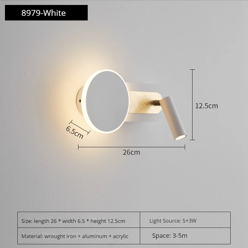 applique murale led nordique moderne rotative avec interrupteur - vue 8 sur 8