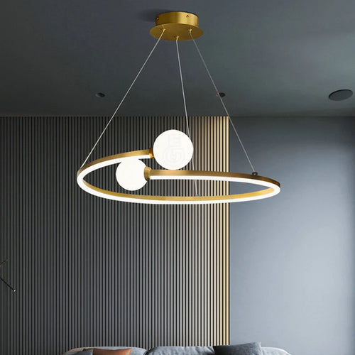 lustre led anneau créatif nordique éclairage suspension moderne - vue 5 sur 9
