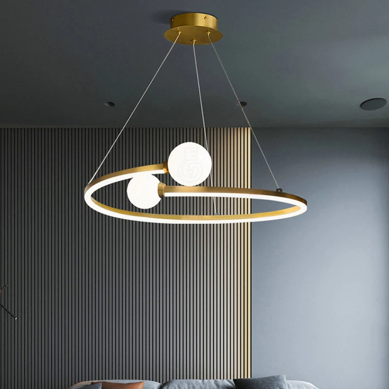 lustre led anneau créatif nordique éclairage suspension moderne - vue 4 sur 9