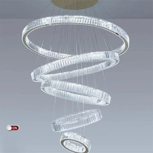 lustre moderne en cristal avec anneaux réglables pour décoration intérieure - vue 6 sur 25