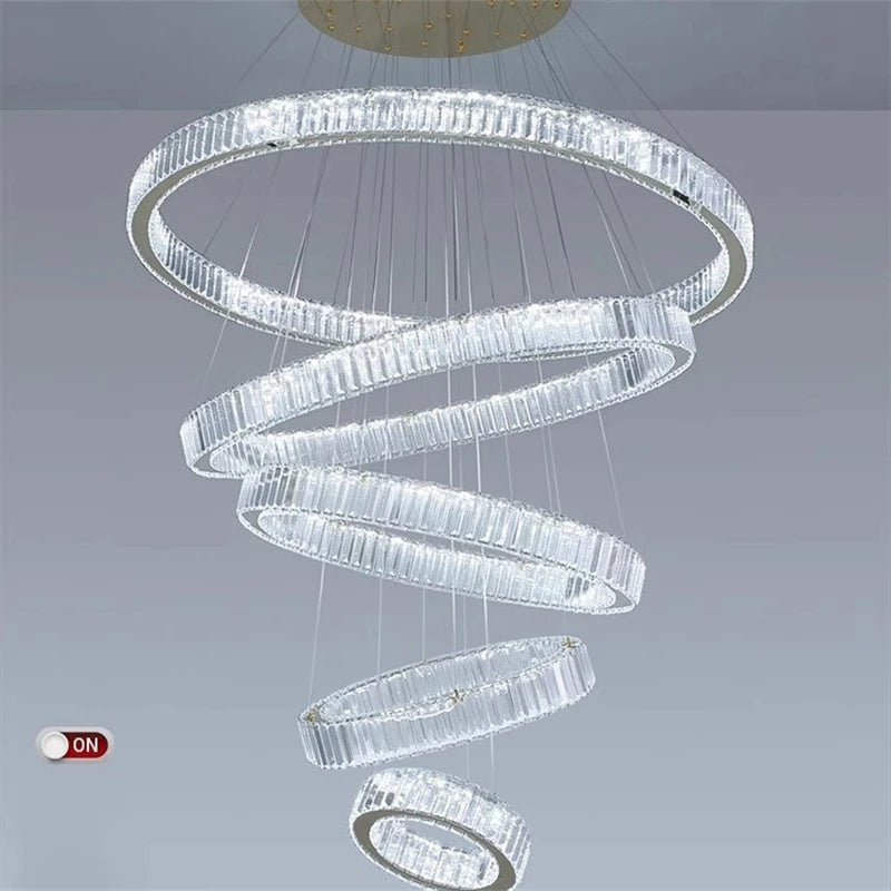 lustre moderne en cristal avec anneaux réglables pour décoration intérieure - vue 5 sur 25