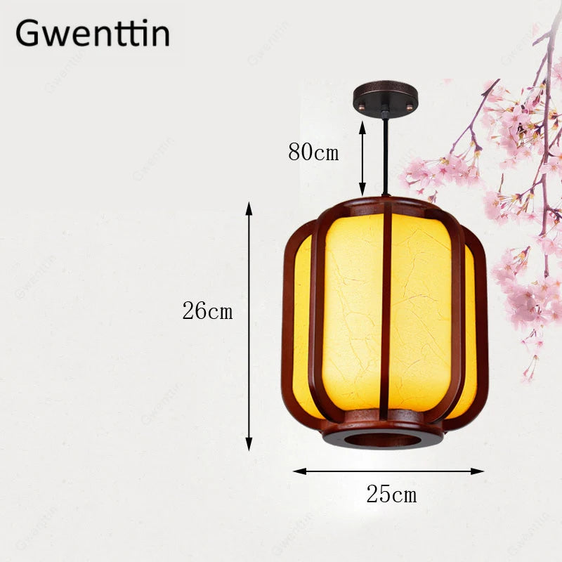suspension en bois style chinois avec lanterne en peau de mouton - vue 10 sur 10