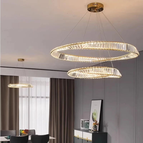LustreSalon moderne Led K9 Dimmable de luxe or anneau irrégulier cristal - vue 4 sur 17