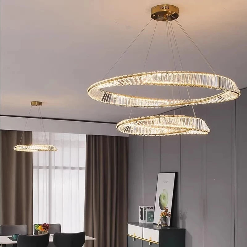 LustreSalon moderne Led K9 Dimmable de luxe or anneau irrégulier cristal - vue 3 sur 17