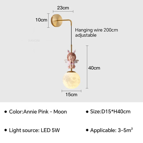 applique murale led design lune et planète pour décoration intérieure - vue 17 sur 18