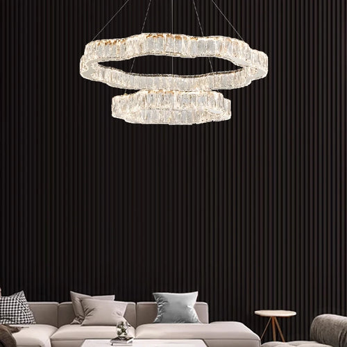 lustre moderne en cristal avec éclairage led design élégant - vue 4 sur 13