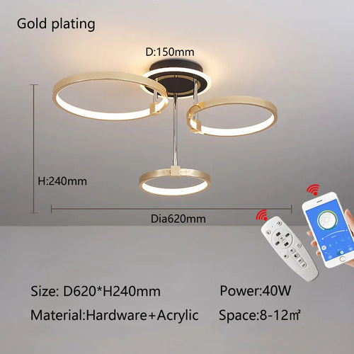 Plafonnier doré à anneaux led moderne - vue 9 sur 10
