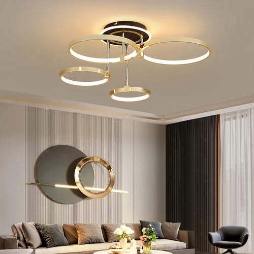 Plafonnier doré à anneaux led moderne - vue 3 sur 10