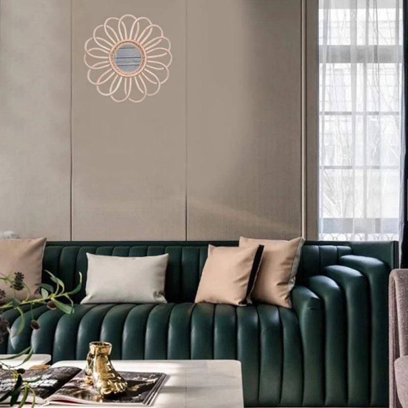 miroir rond vintage en rotin style bohème chic - vue 6 sur 7