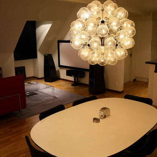 lustre à led en verre chromé et doré pour décoration intérieure - vue 4 sur 12