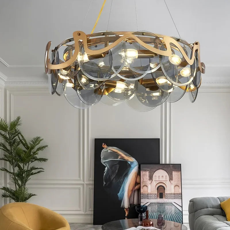 lustre post-moderne en verre simple pour salon luxueux - vue 3 sur 10